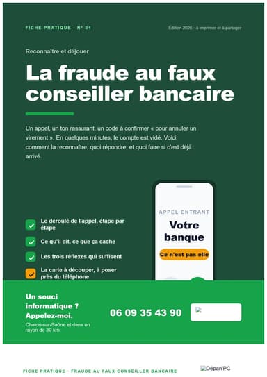 Première page du guide Fraude au faux conseiller bancaire